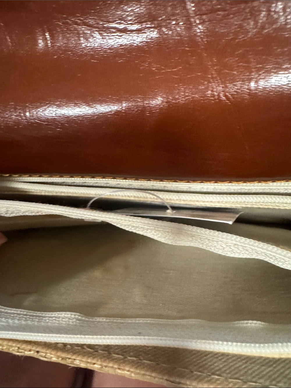 Casual Corner Beige Woven Crossbody with Brown Trim - Picture 7 of 11